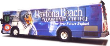 bus decorated with advertising message